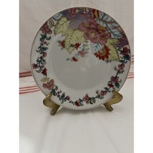 Imperial Leaf China Tobacco Leaf Floral Gold Trim Dessert Plate 7.75"